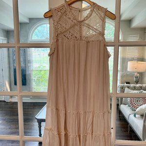 Shift Dress Sleeveless Lace Detailed Tiered Ivory XL